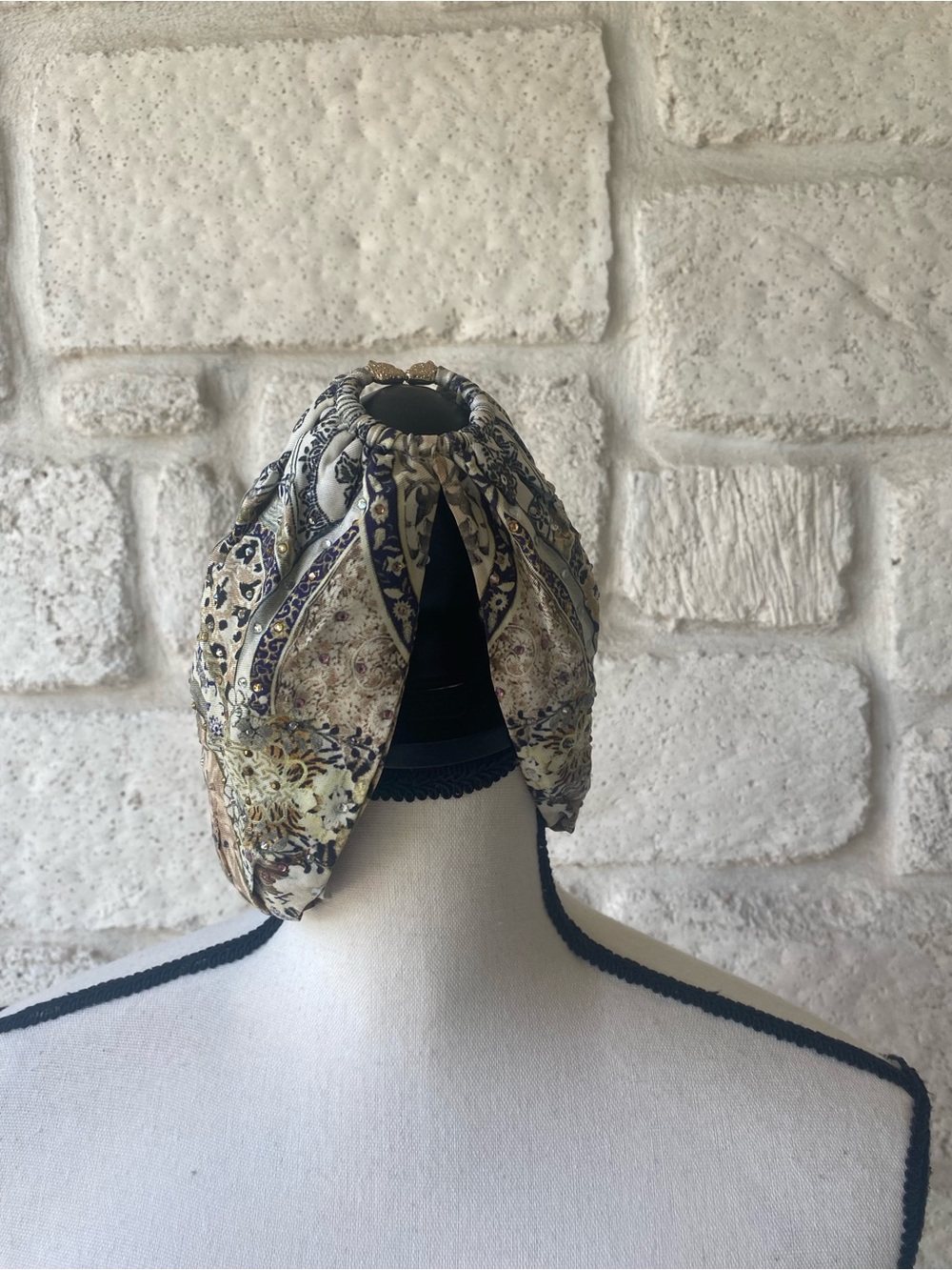 Camilla Green Pink Black Cream Silk Crystal Twist Boho Headband